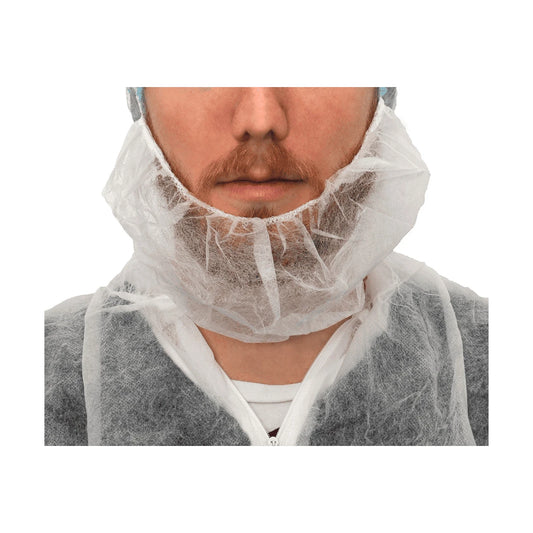 MaiMed-Beard, protection de barbe en polaire blanche, avec élastique sans latex, 100 pièces/paquet | Paquet (100 pièces)