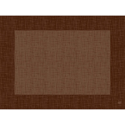 Ein hellbraunes, strukturiertes Quadrat sitzt in der Mitte eines dunkleren, gewebten Hintergrunds und erinnert an die abstrakte Eleganz des Dunicel-Tischsets 30 x 40 cm Linnea chestnut (Packung 100 Stück) der Duni GmbH.