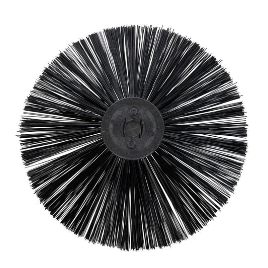 Der Seitenbesen AERO 3500 von Diversey Deutschland GmbH & Co. OHG ist eine runde, schwarze Kehrbürste mit dichten, gleichmäßig verteilten Borsten, die von einer zentralen Nabe ausgehen und eine effiziente Reinigung und robuste Bauweise bieten. Packung: 1 Stück.