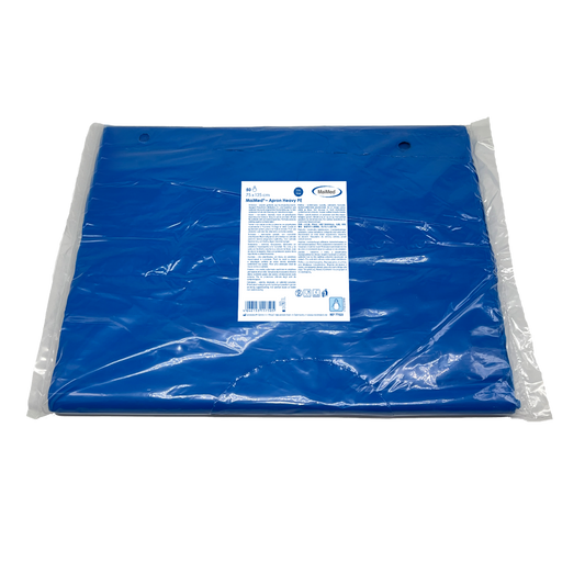 MaiMed-Apron Heavy PE, tablier en PE 75x125cm bleu, 50 pièces/paquet, bloqué, surface lisse | Paquet (50 pièces)