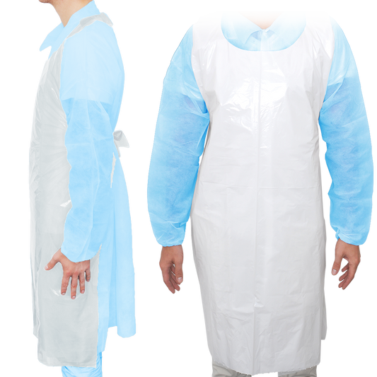 MaiMed-Apron Light PE, tablier en PE 75x120cm blanc, 100 pièces/paquet, bloqué, surface lisse | Paquet (100 pièces)