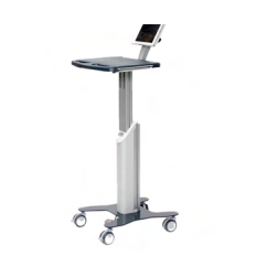 Der Novocal Ipad-Visitewagen mit einer Bildschirmhalterung für Tablets (10-12 Zoll) bietet eine flache Ablage, höhenverstellbare Säule und vier Rollen-ideal für den flexiblen Einsatz im Klinikalltag.