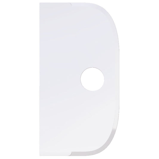 Der SCHABER GROß, PP, FLEXIBEL, 230x118mm von Haug Bürsten KG ist ein weißer, rechteckiger Polypropylen-Abstreifer mit abgerundeten Kanten, einer gewölbten rechten Seite und einem zentralen, kreisförmigen Loch. Der Hintergrund ist einfarbig weiß.