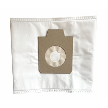 Ein Arcora Ecoblack S9Q Vliesfilterbeutel (10 Stück) Staubsaugerbeutel von Arcora International GmbH mit weißem, rechteckigem Design, Pappkragen und runder Öffnung wird auf einem einfarbig weißen Hintergrund dargestellt.