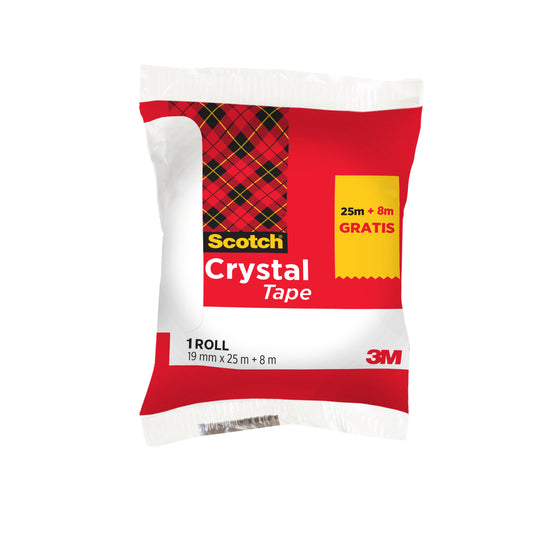 Eine Packung Scotch® Crystal Klebeband von 3M Deutschland GmbH enthält eine Rolle (19 mm x 25 m) plus 8 m gratis.
