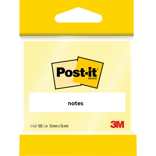 Eine Einzelverpackung der 3M Deutschland GmbH Post-it® Notes in Gelb, 76 x 76 mm, enthält 100 Blatt. Die Packung ist 100% PEFC-zertifiziert (SGSCH-PEFC-COC-110078).