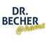 DR. BECHER @home Logo, blaue Schrift mit gelbem „@home“ in Schreibschrift, zentriert auf weißem Hintergrund