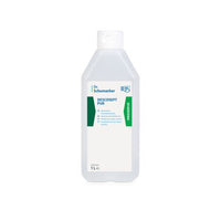 Une bouteille en plastique de 1 L de « Dr. Schumacher DESCOSEPT PUR », désinfectant rapide de la société Dr. Schumacher GmbH, dotée d'une étiquette blanche rehaussée de touches vertes et bleues et d'un bouchon blanc. Idéal pour le matériel médical ; photographiée en position verticale sur fond blanc.