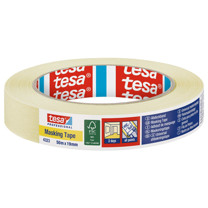 tesa Professional 4323 Abdeckband, hellbeige, mit Etikett 50 m x 19 mm