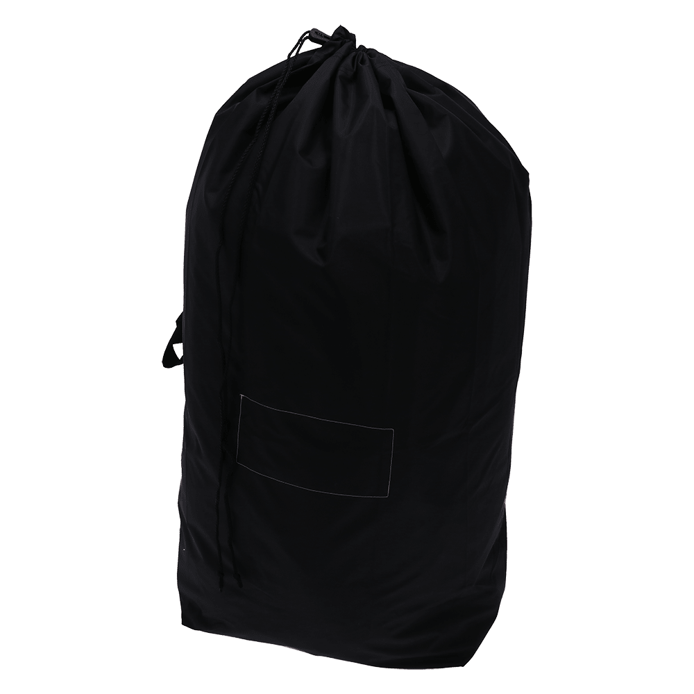 A DEISS 6504 wiederverwendbarer Abfallsack (700x1100 mm, schwarz) von EMIL DEISS KG steht aufrecht vor weißem Hintergrund, mit rechteckigem Frontfeld und seitlichem Tragegriff. Verpackt im Karton mit 50 Packungen.