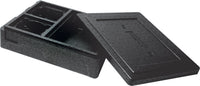 La Thermobox 3 noire en EPP de Duni GmbH est une boîte isotherme rectangulaire noire, dotée d'un couvercle amovible et de compartiments intérieurs : elle est idéale pour maintenir au chaud les plats et les boissons pendant le transport.