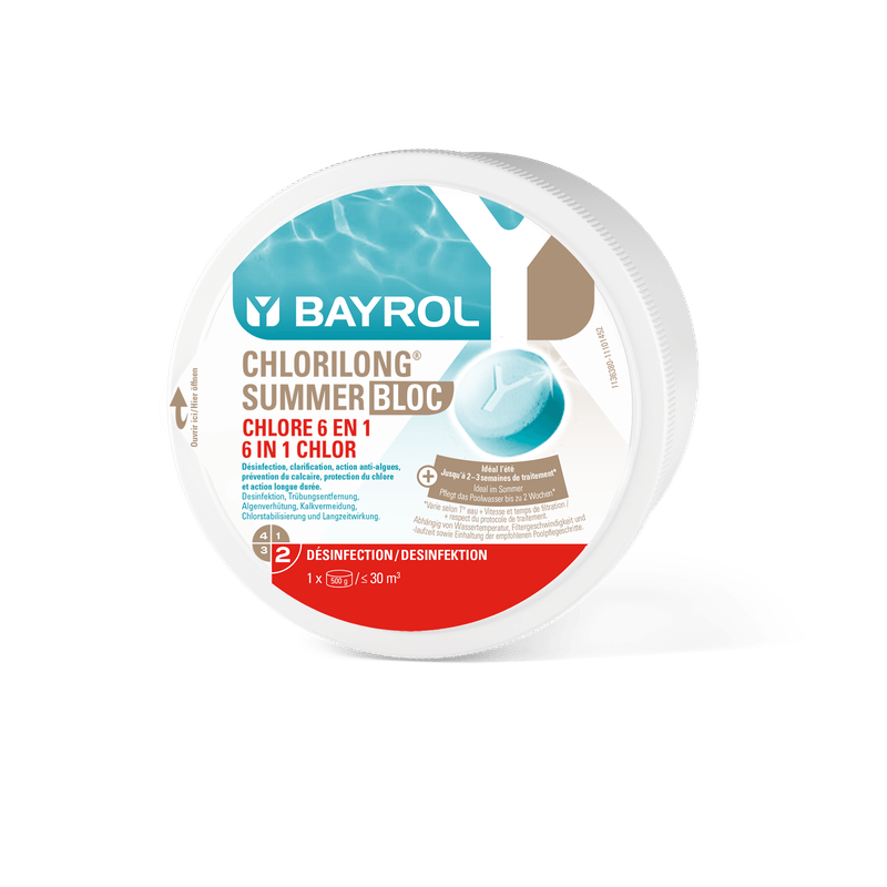 BAYROL Chlorilong Summer Bloc 0,5 kg soin piscine 6en1 pour une eau cristalline