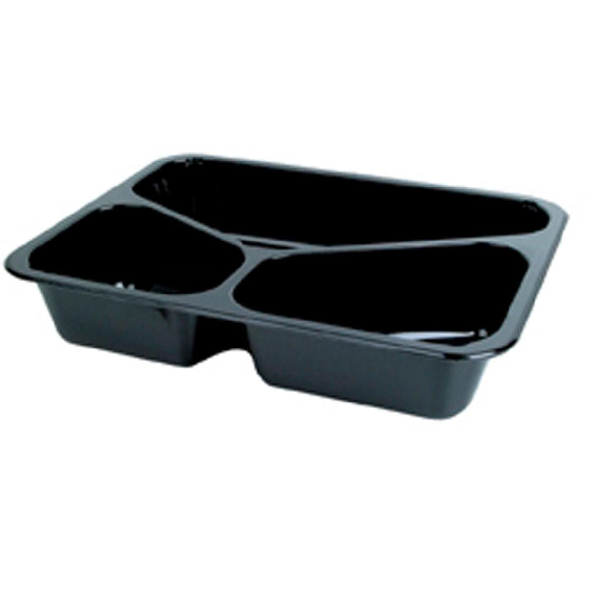 La barquette CPET 225x175 mm de Duni GmbH en noir avec trois compartiments est résistante à la chaleur - parfaite pour les plats à emporter et le catering écologiques de repas chauds. Unité d'emballage : 300 pièces.