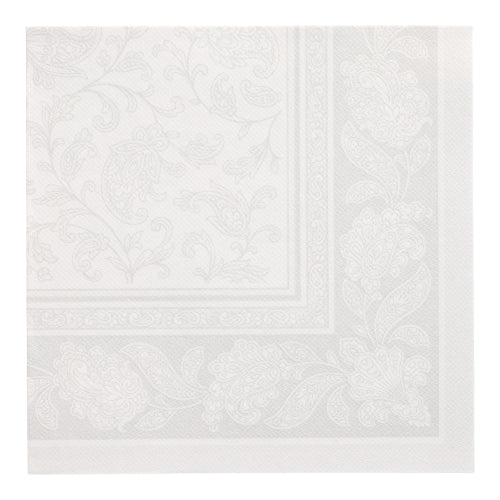 PAPSTAR 50 serviettes "ROYAL Collection" 1/4-pli, 40 x 40 cm, serviettes en papier blanches de PAPSTAR GmbH avec un motif de fleurs et de paisley embossé sur le bord et au centre pour un aspect délicat et structuré.