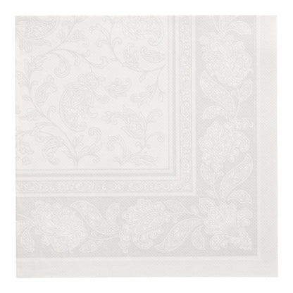 PAPSTAR 50 serviettes "ROYAL Collection" 1/4-pli, 40 x 40 cm, serviettes en papier blanches de PAPSTAR GmbH avec un motif de fleurs et de paisley embossé sur le bord et au centre pour un aspect délicat et structuré.