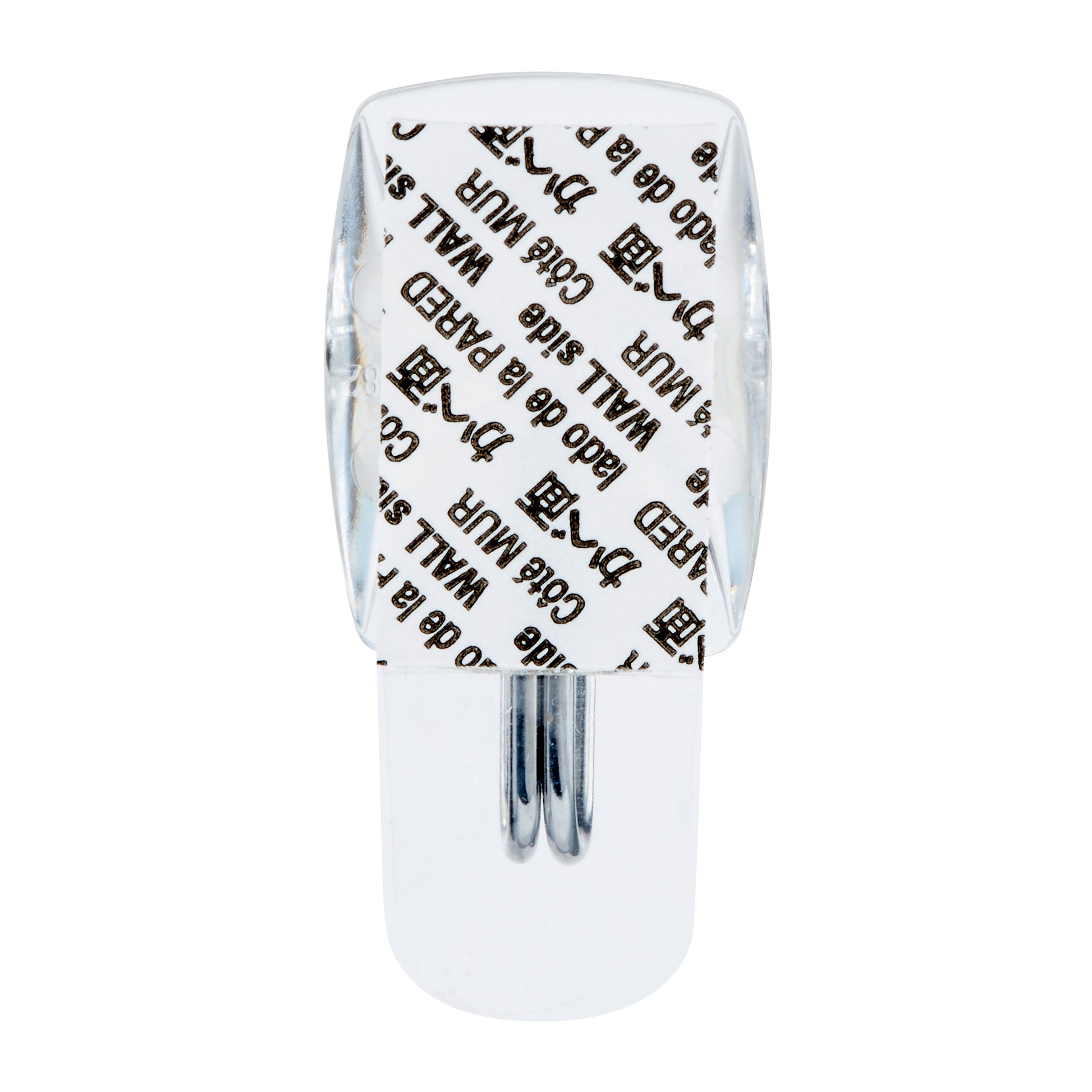 Der Command™ Drahthaken, klein, transparent von 3M Deutschland GmbH ist ein klarer Haken mit rechteckigem, bedrucktem Klebepad auf der Rückseite für einfache Wandbefestigung.