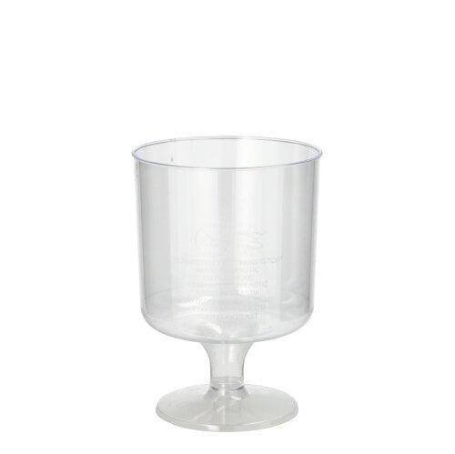 Ein Set mit 10 transparenten, einteiligen Starpak Stiel-Gläsern für Rotwein (PS, 0,2 l, Ø 7,2 cm, 10 cm hoch) steht aufrecht vor einem schlichten weißen Hintergrund. Wird in Schrumpffolie geliefert.