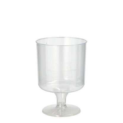 Ein Set mit 10 transparenten, einteiligen Starpak Stiel-Gläsern für Rotwein (PS, 0,2 l, Ø 7,2 cm, 10 cm hoch) steht aufrecht vor einem schlichten weißen Hintergrund. Wird in Schrumpffolie geliefert.