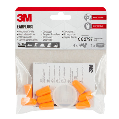 La boîte de démarrage de protection 3M™ pour professionnels 1000MCWE de 3M Deutschland GmbH contient une protection respiratoire, oculaire et auditive dans un ensemble par paquet, avec une notice multilingue indiquant qu'il s'agit de bouchons d'oreilles jetables.