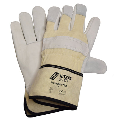 NITRAS ZEUS, Rindvolllederhandschuhe, naturfarben / grau
