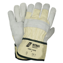 NITRAS PLUTO, gants en cuir de vachette pleine fleur, coloris naturel/gris, coton EN 388 | Paquet (12 paires)