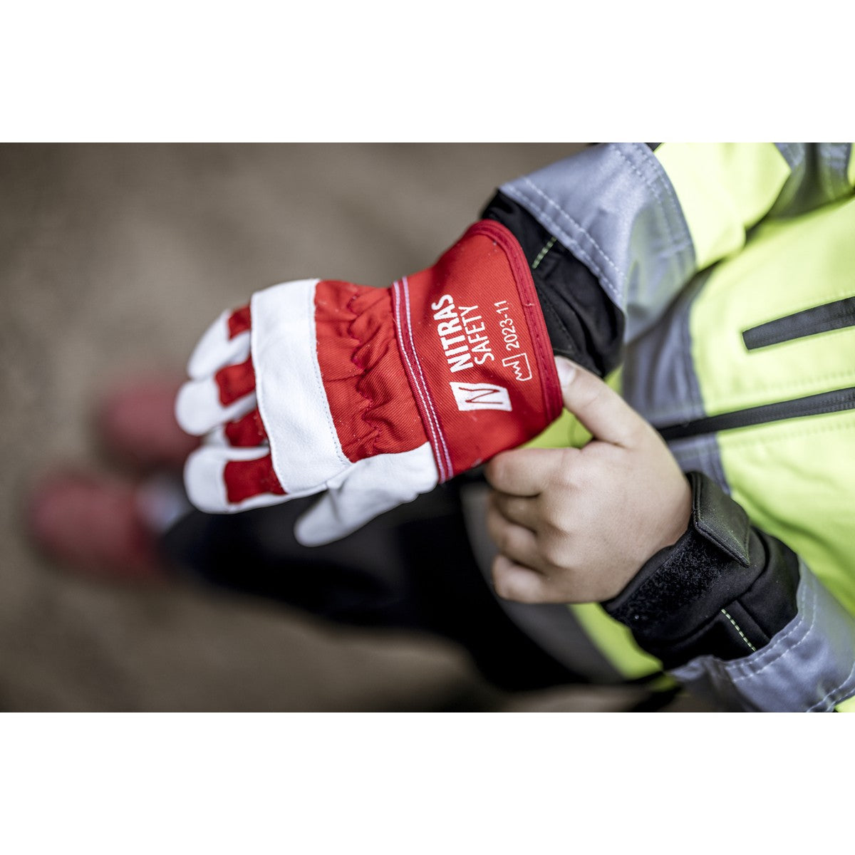 Gants en cuir NITRAS pour enfants, rouge/gris