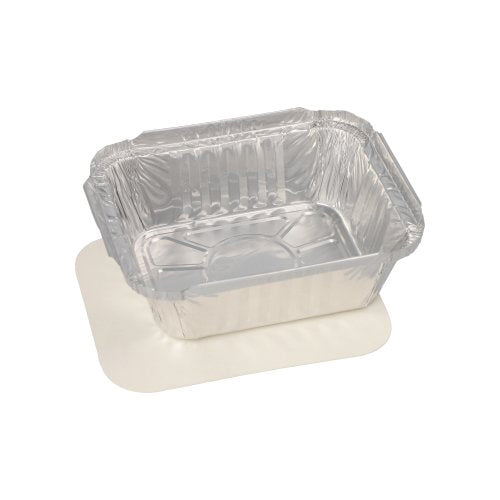 Le Starpak 10 moule alu + couvercle inséré, revêtu de PP rectangulaire de Starpak est un plateau en aluminium jetable rectangulaire avec des côtés ondulés et un couvercle assorti - idéal pour le stockage pratique des aliments.