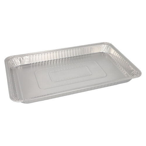 Le bac Gastronorm Starpak 3 est un moule rectangulaire jetable en aluminium (5,2 l, 3,7 cm x 32,5 cm x 52,5 cm, 1/1), idéal pour les cuisines professionnelles et vendu en lot de 3 avec film rétractable. Illustration sur fond blanc.