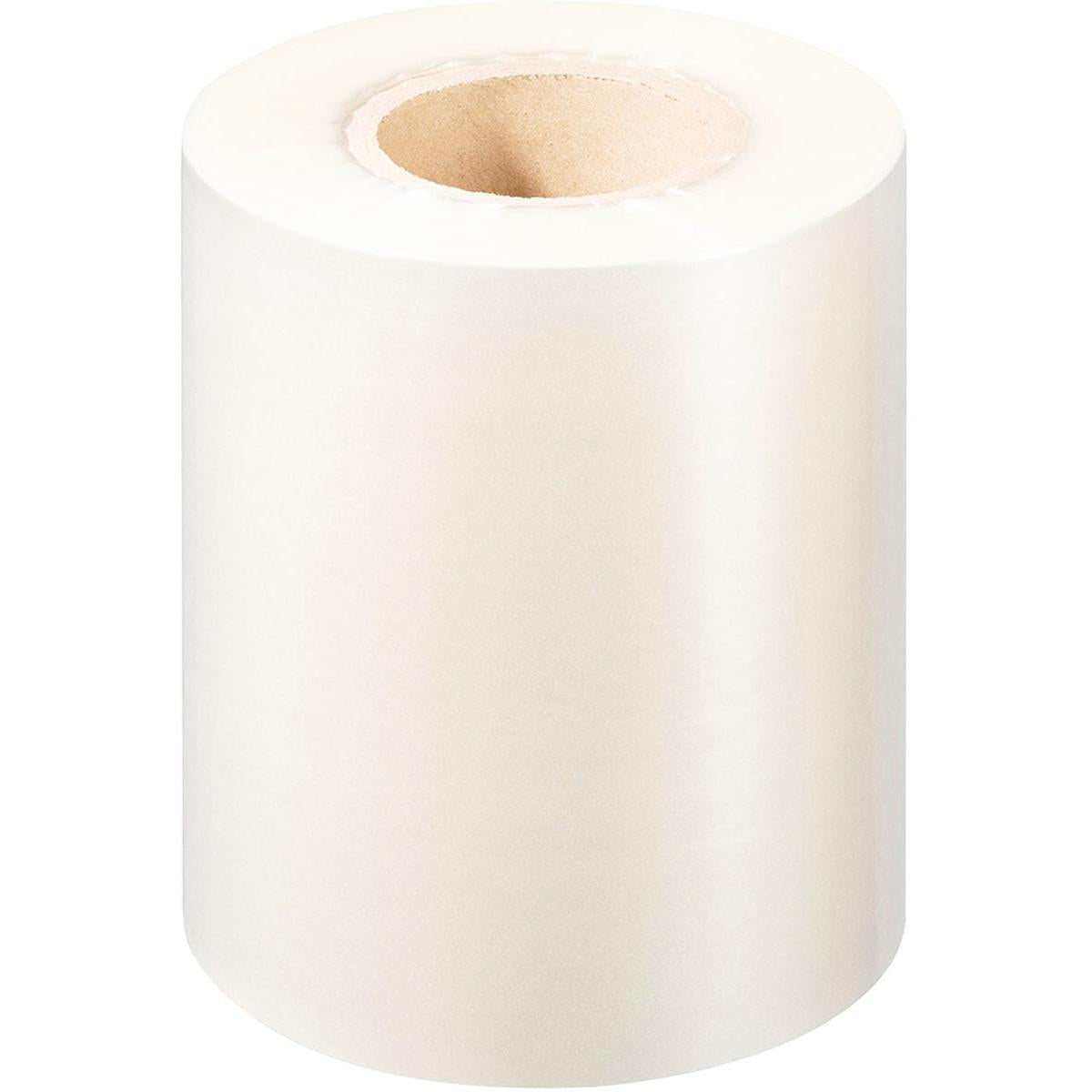 Eine Großrolle der PP-Siegelfolie Antifog der Duni GmbH steht aufrecht auf weißem Grund und eignet sich aufgrund ihrer Antifog-Beschichtung ideal für Lebensmittelverpackungen.