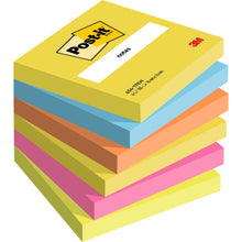 Ein Sechserpack Post-it® Notes 76x76 mm (Energetic Collection) von 3M Deutschland GmbH, mit 100 Blatt pro Block in verschiedenen Farben sortiert. Hergestellt aus 100% PEFC-zertifiziertem Papier (SGSCH-PEFC-COC-110078) für Nachhaltigkeit.