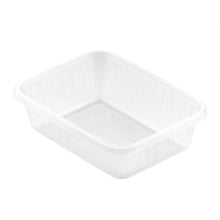 Abgebildet ist eine Fixpack® rechteckig Transparent PP 146x110mm Aufbewahrungsbox der Duni GmbH mit gerippten Seiten und ohne Deckel auf weißem Hintergrund.