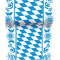 Der Dunicel-Tischläufer 20 m x 15 cm der Duni GmbH hat eine blau-weiße Raute in der Mitte und blaue Blumen an den Seiten - ideal für eine stilvolle Tischdekoration.