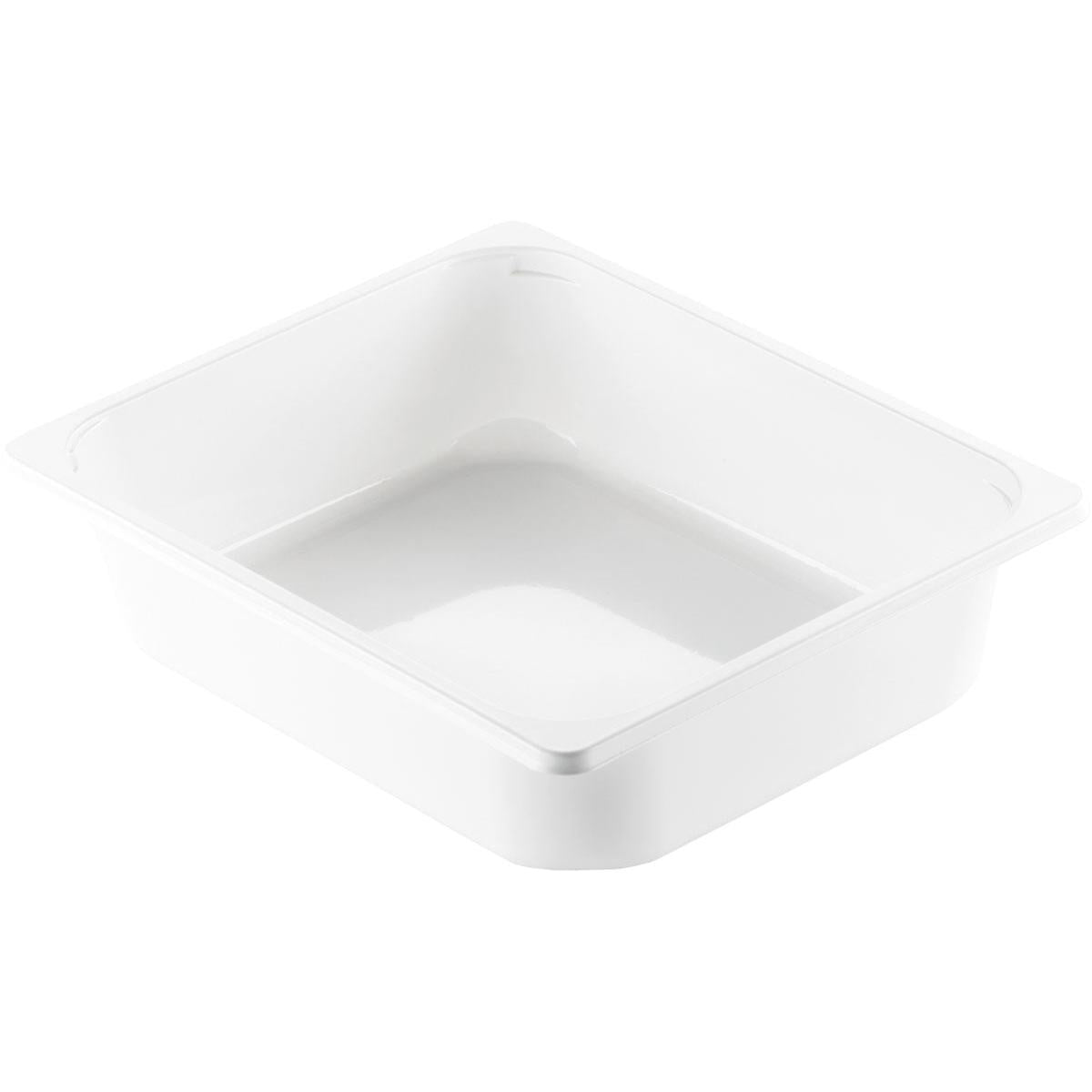 Le plateau CPET 1/2 GN Blanc CPET 325x265 de Duni GmbH est un plateau rectangulaire blanc en CPET alimentaire avec des bords légèrement arrondis et une surface lisse, montré vide sur fond blanc.