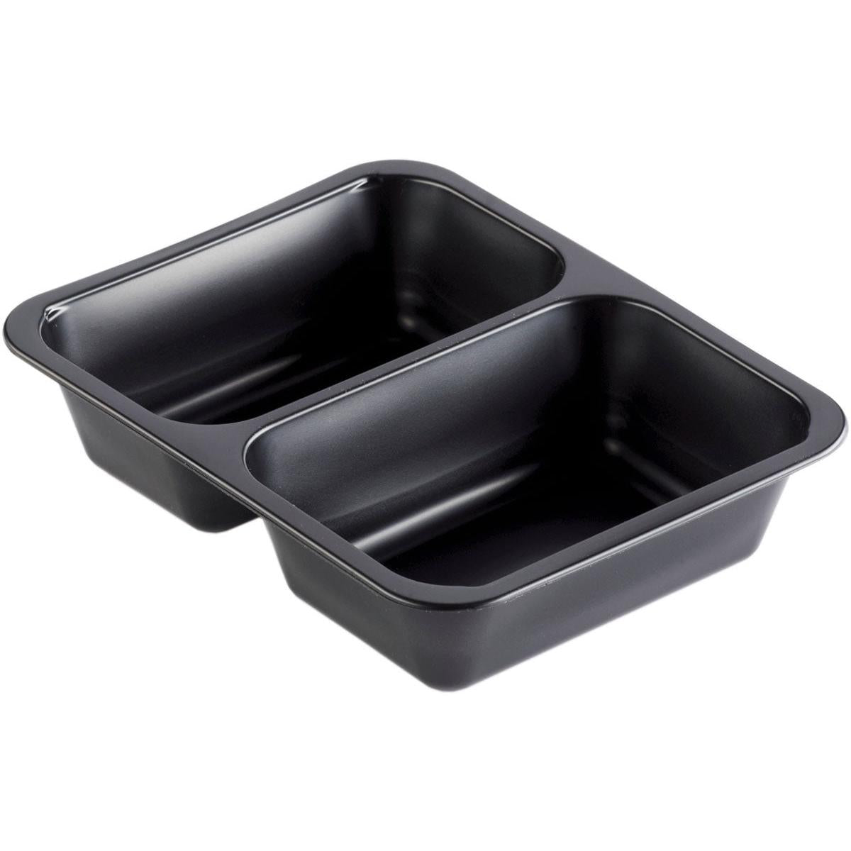 Die PP-Schale Caterline 2 Schwarz PP 227x178 von Duni GmbH bietet zwei rechteckige Fächer, ist antihaftend, mit tiefer und glatter Innenfläche - ideal für Catering-Veranstaltungen.