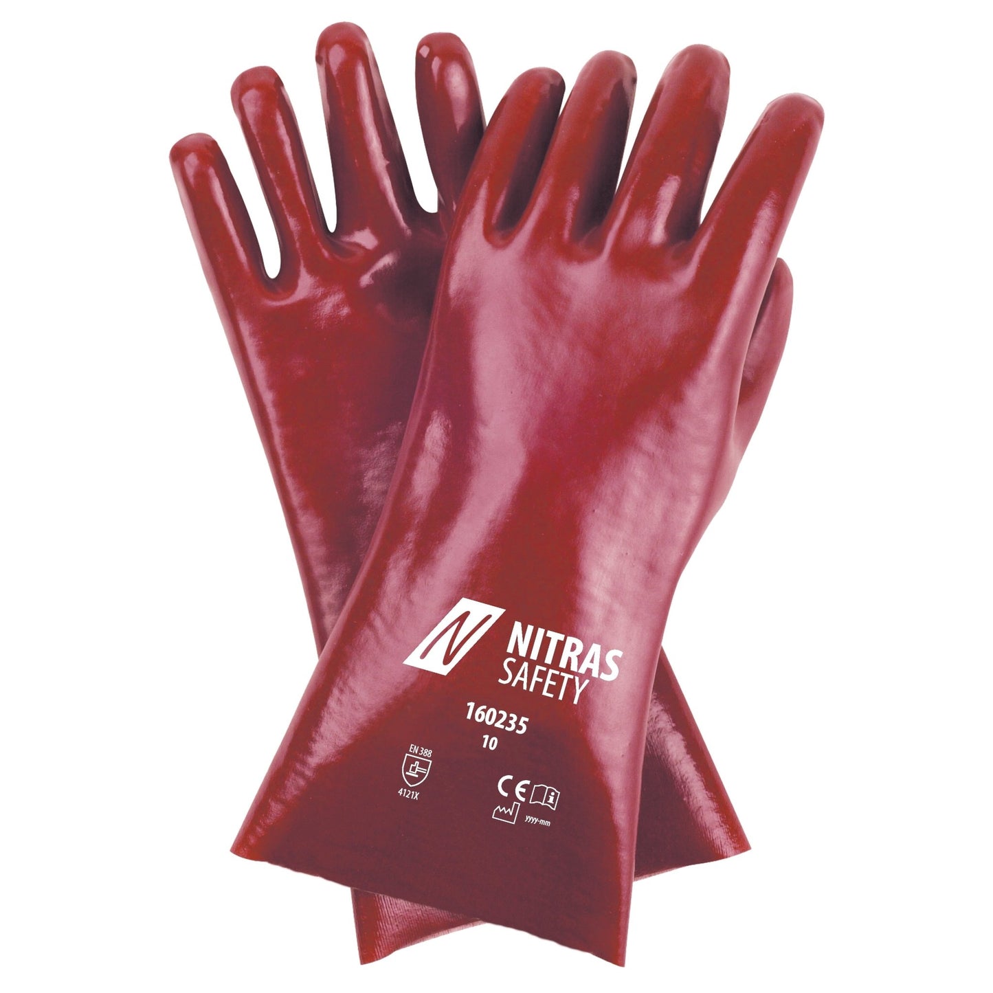 NITRAS PVC-Handschuhe, rot, EN 388 Baumwoll-Trikot, Größe 10 | Packung (12 Paare)