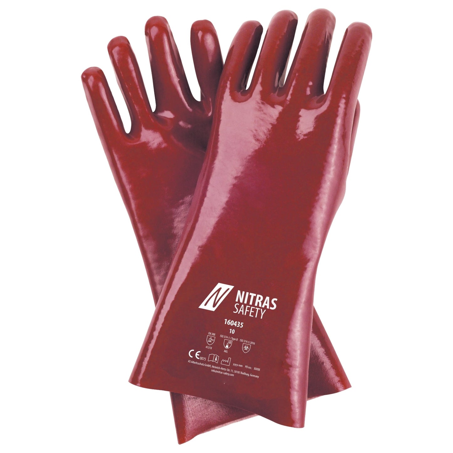 NITRAS Chemikalienschutzhandschuhe, rot, EN 388, EN ISO 374 Baumwoll-Trikot, Größe 10 | Packung (12 Paare)