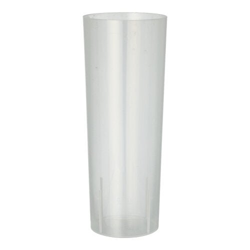 Le verre réutilisable Starpak 10 pour cocktails longs de la marque Starpak est présenté vide et debout sur un fond blanc uni : ce verre cylindrique en plastique, respectueux de l'environnement, est idéal pour les cocktails longs.