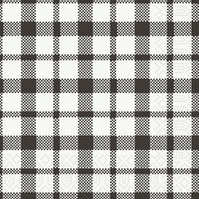 Ein schwarz-weißes Karomuster ziert die Duni GmbH Zellt.-Servietten 24x24 cm, 3-lagig, Izza - Hochwertige Qualität. Jede Packung enthält 250 hochwertige Servietten.