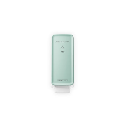 Das CWS PureLine Frontpanel für den Surface Cleaner/NT Spender in Hellgrün bietet eine hygienische Lösung mit Symbolen und Text auf der Vorderseite, die vor einem weißen Hintergrund dargestellt werden.