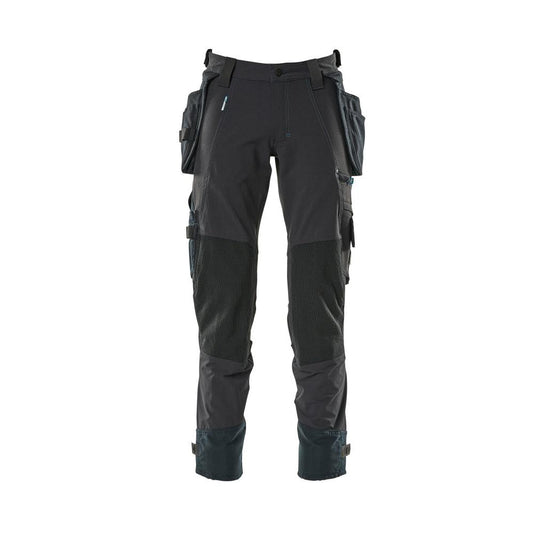 Pantalon avec poches suspendues, pantalon stretch, noir-bleu