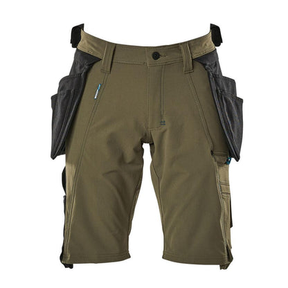 Short, poches suspendues amovibles, short artisan stretch, vert mousse