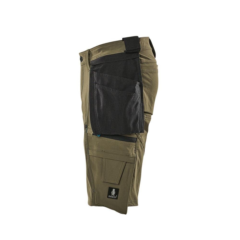 Short, poches suspendues amovibles, short artisan stretch, vert mousse