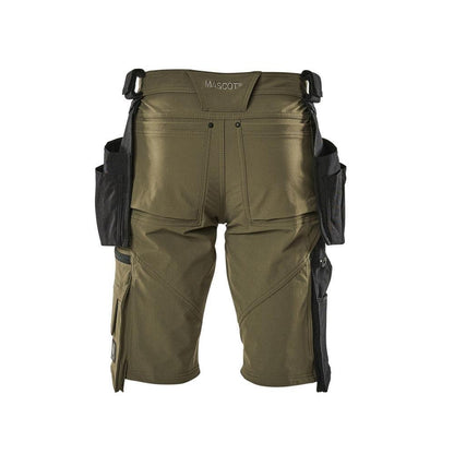 Short, poches suspendues amovibles, short artisan stretch, vert mousse