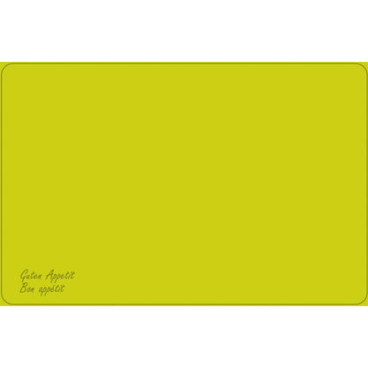Das Duni GmbH Dunicel-Tischsets (Vesca Norm) 33 x 48 cm zeigt ein schlichtes gelbes Rechteck mit dünnem schwarzen Rand, abgerundeten Ecken und "Guten Appetit" und "Bon appétit" in Schreibschrift unten links; der Rest ist leer.