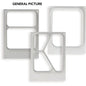 Drei Kassette DF15/25 3-comp PP-Schale Take Away Schalen von Duni GmbH, jede mit einzigartigen geometrischen Ausschnitten, werden auf einem weißen Hintergrund präsentiert und erinnern an Designs, die von 3 Fächer Layouts inspiriert sind.