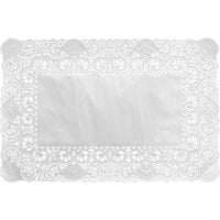 Das Duni GmbH Deko-Spitzenpapier 25x35 cm, weiß hat eine schlichte Mitte und einen verschnörkelten Spitzenrand - ideal für elegante Dekorationen. Verkauft in einer Packung mit 250 hochwertigen Spitzendeckchen aus Papier.