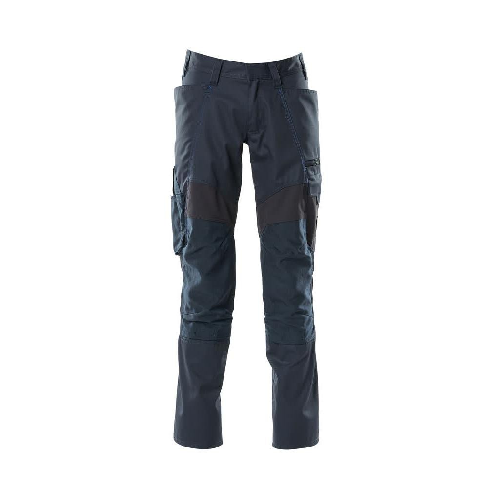Pantalon avec poches genoux, pantalon empiècements stretch, noir-bleu