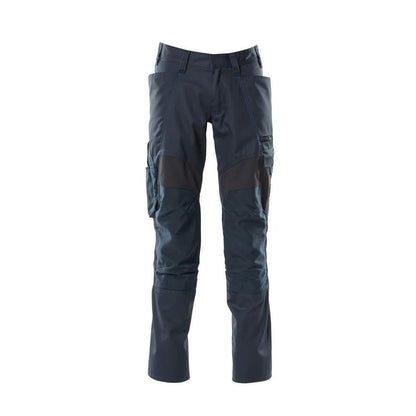 Pantalon avec poches genoux, pantalon empiècements stretch, noir-bleu