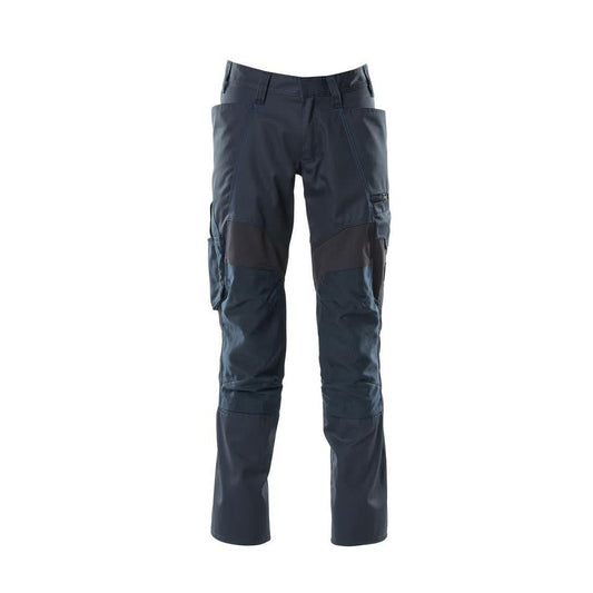 Pantalon avec poches genoux, pantalon empiècements stretch, noir-bleu