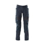 Pantalon avec poches genoux, pantalon empiècements stretch, noir-bleu